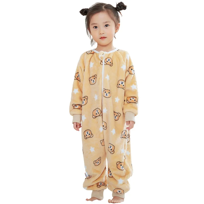 MICHLEY Cute Bear Flannel Baby Kids Sleeping Bag Sleepsack Winter Long Sleeve Wearable Blanket Warm Pajamas For Boys Girls 1-6T