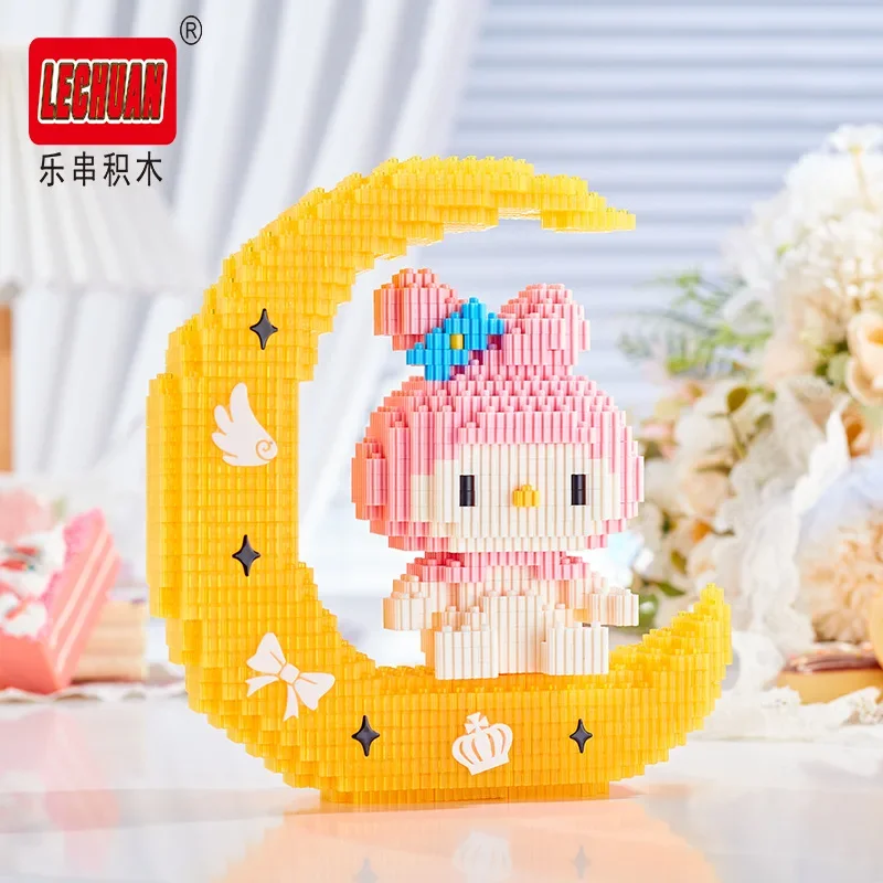 Linkgo Sanrio Building Blocks Illuminazione lunare Kuromi Cinnamoroll Pochacco Melody Assembly Modello 3D Mini Figura di mattoni Giocattolo per il regalo
