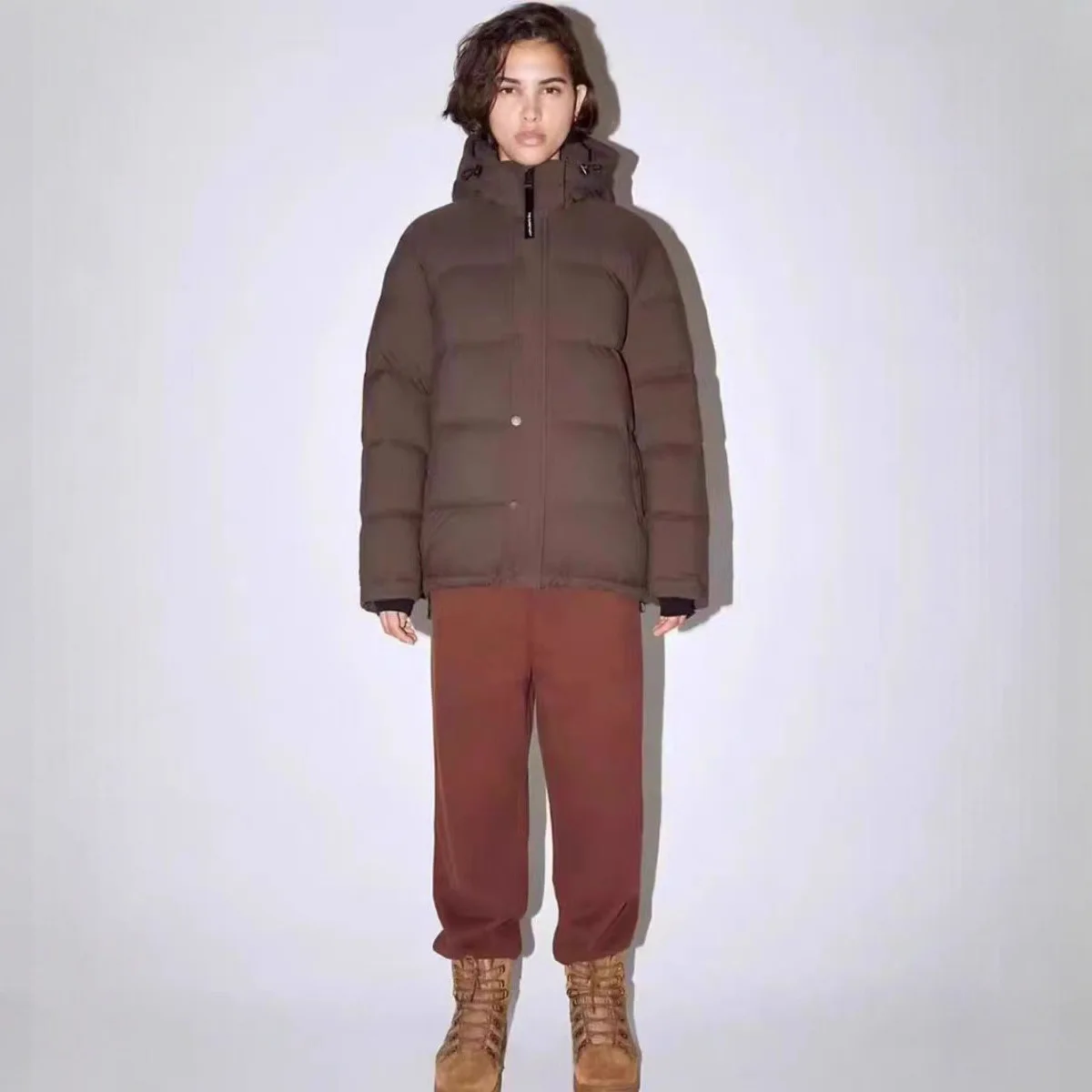 

Aritzia Goose down Jaet Winter New ort Zipper Thi Warm Coat Women's Commute Sle Loose Fit Long Sve Ultra ort