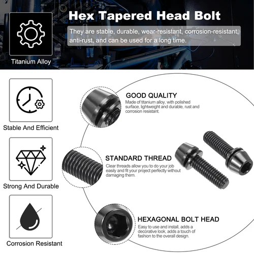 Imagen 2 del producto Perno de vástago de bicicleta de titanio M5, 6 uds., perno de cabeza cónica hexagonal, tornillo de repuesto para bicicleta de montaña con arandela para piezas de vástago de bicicleta