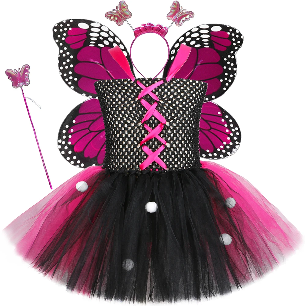 Girls Butterfly Fairy Tutu Dress with Wings Tulle Kids Fancy Costume Princess Children Halloween Birthday Party Cosplay Clothing