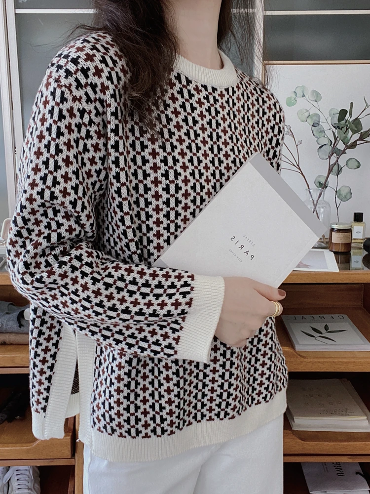 

Шикарный винтажный свитер с вышивкой, женский, свободный крой, уникальный дизайн, осенне-зимняя новинка, шерстяной, длинный рукав, круглый вырез