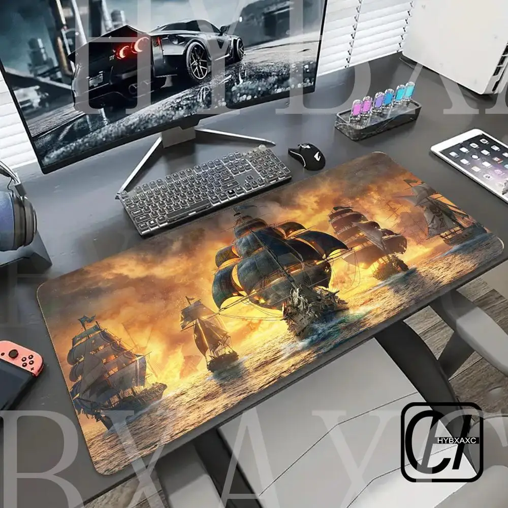 

HD HYBXAXC Pirate Ship Gaming Mouse Pad Cute HD Desk Pad Extended Gaming Keyboard Mats Large 90x40cm XXL 100x50cm Gamer Mousepad