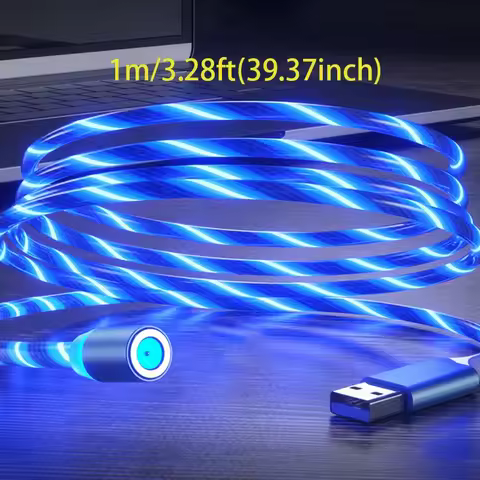 Tutew LED Magnetic Flow Luminous Lighting Charging Mobile Phone Cable Cord Charger Wire For Samaung USB Type C