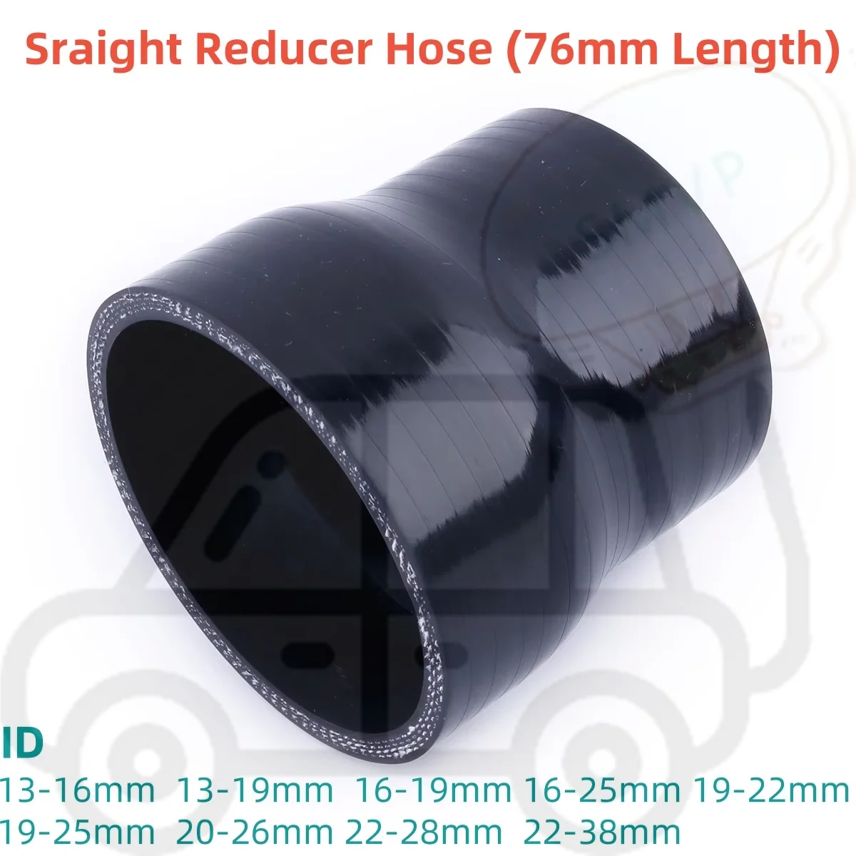 

3PLY / 4PLY 76mm Length Straight Reducer Hose Universal Silicone Intercooler Pipe ID13 16 19 20 22 25 26 28 38mm 1PC Gloss Black