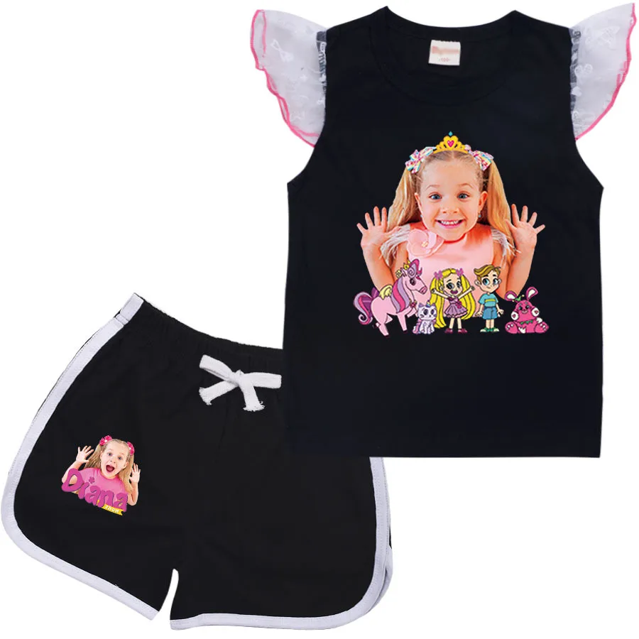 Lovely Diana and Roma Show Clothes Kids Summer Sleeveless Tshirt and Shorts 2pcs Suit Toddler Girls Outfits Children's Clothing