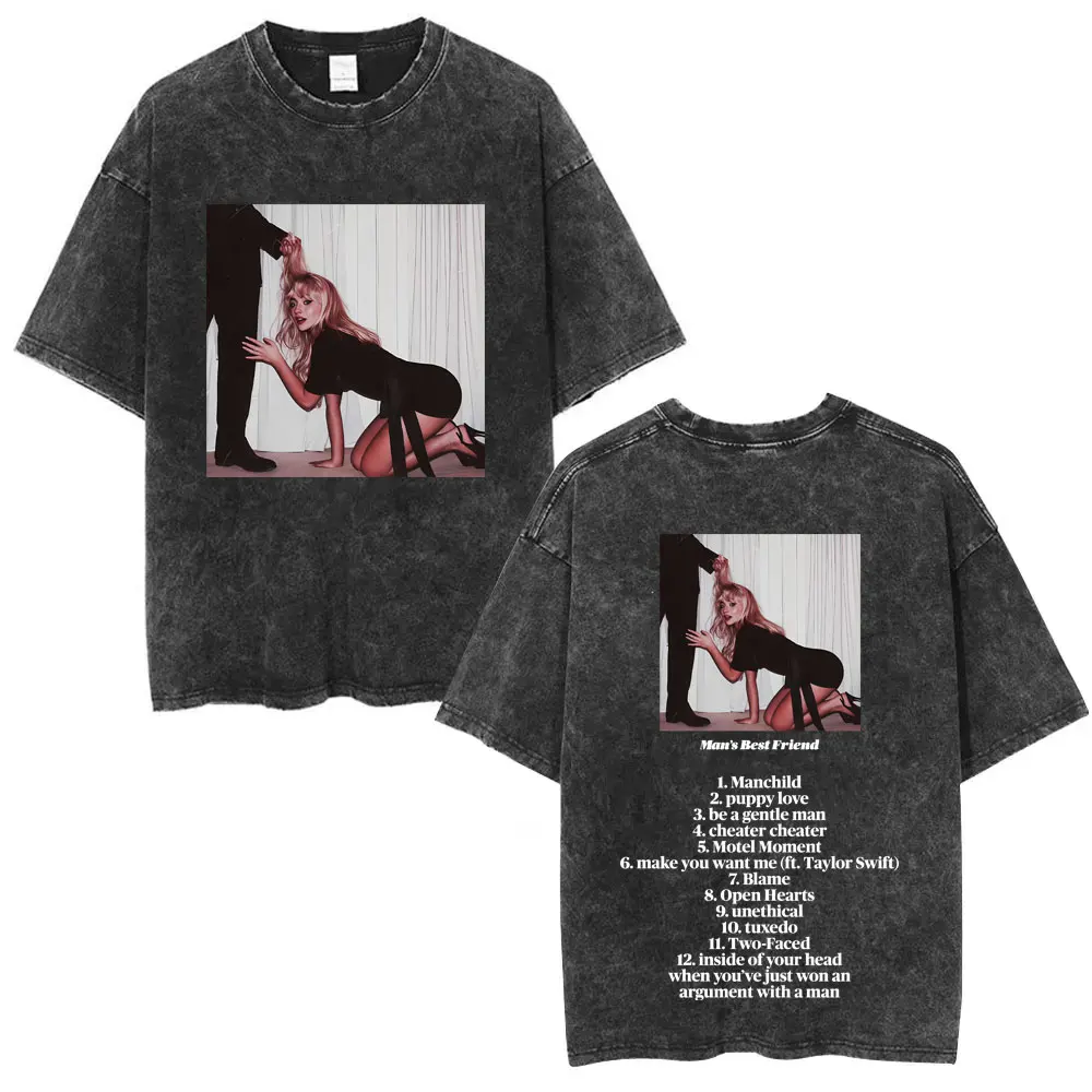 

Washed Vintage Sabrina Carpenter Man's Best Friend Graphic T Shirt Men Women Casual Cotton Tshirt Man Fashion Oversized T-shirts