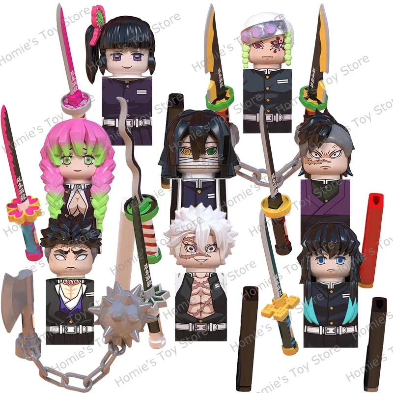 

Spot goods 8PCS Demon Slayer Japanese Anime Uzui Tengen Shinazugawa Genya Sanemi mini action toy figures building blocks