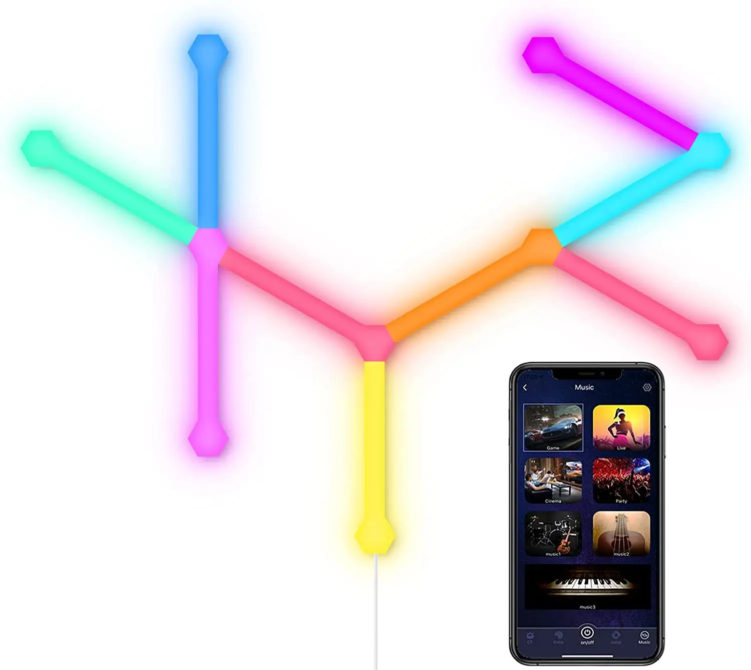 FUNN016 RGB Smart Constellation Wall Lights Multicolor Segmented Control Game Music Sync AlexaGoogle Assistant LED Bars