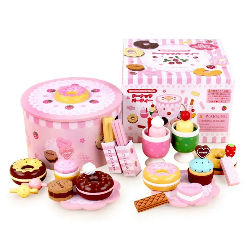 

wooden Mother garden Role Play Food Cutting Cooking Pretend Wood Kids Round box kitchen toys cakeset WCS12