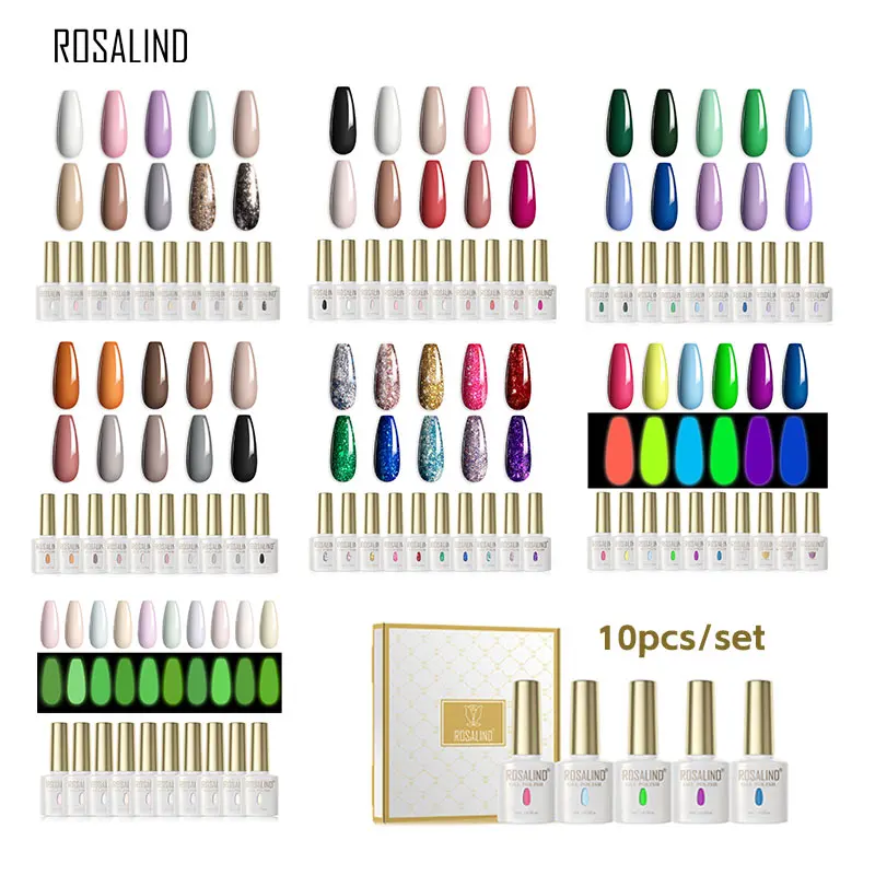 

Гель Rosalind, 10 шт., набор лаков для ногтей, 6 мл, набор лаков для ногтей разных цветов, лак для ногтей, клей, УФ-лампа, принадлежности для ногтей.