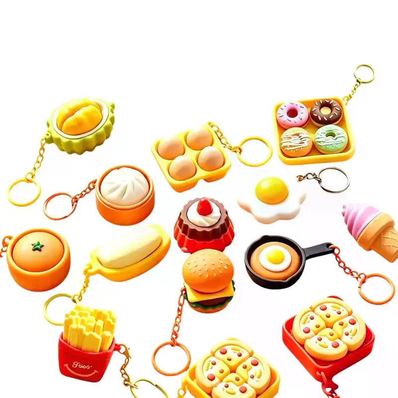 Creative Realistic Food-shaped Stress-relieving Keychain Bun And Hamburger Pendant Children's Toy Gift