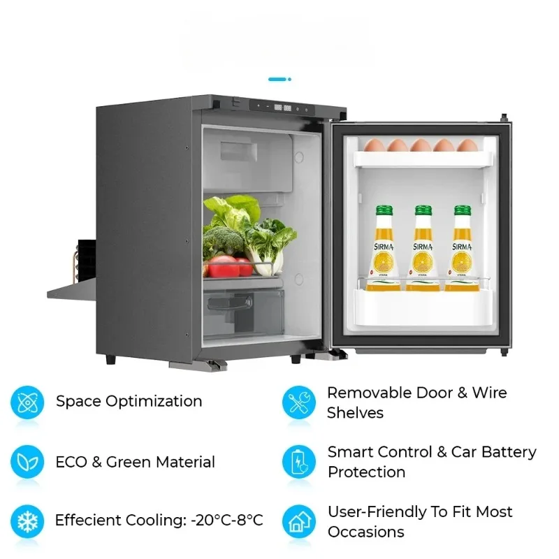 R85 12v Rv Frigoríficos Mini refrigerador de coche para Rv Barco Compresor de doble uso Refrigerador de coche portátil