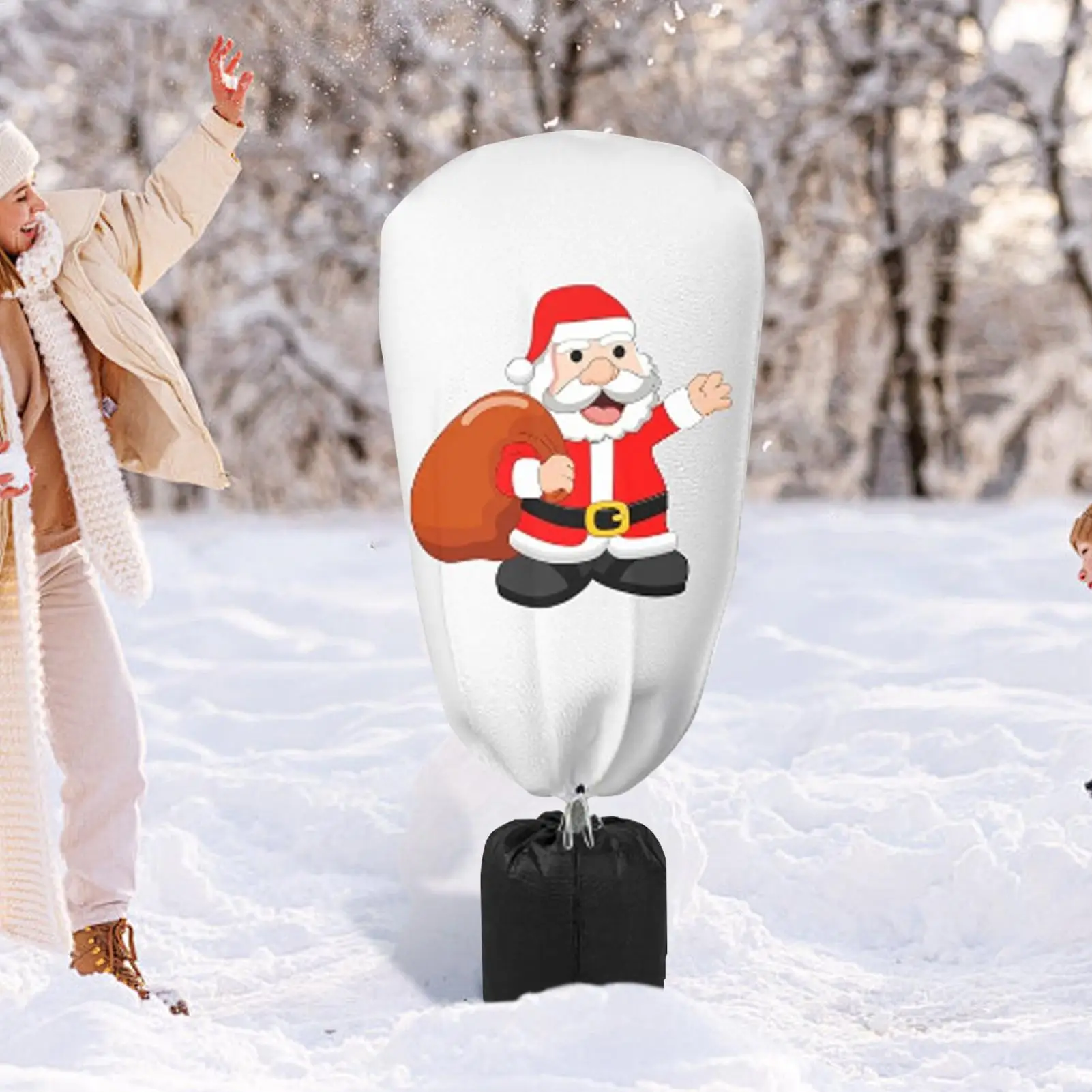 

Plant Freeze Protection Cover Christmas Prints Winter Plant Protector Non-woven Fabric Breathable Guard With Drawstring Buckle