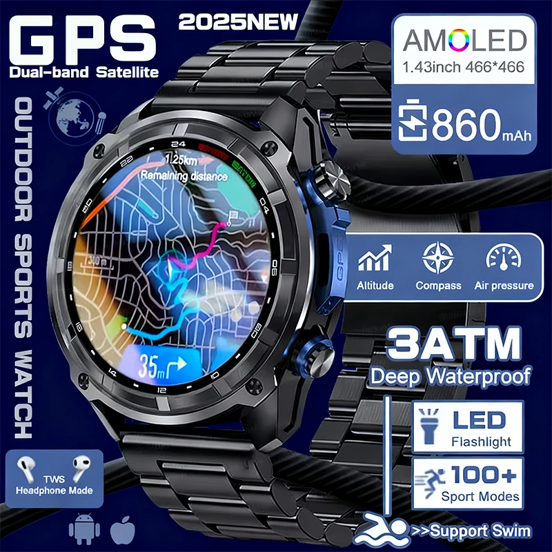 

2025 Military Offline map 1000mAh Battery Smart Watch 4GB Big Memory GPS Navigation MP3/MP4 Player Swim Sports trackr Smartwatch