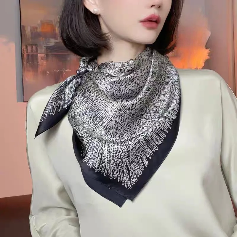 

100% Mulberry Silk Scarf 35" Square Headscarf Women’s Hair Wraps Travel Shawl (88*88cm)-With Gift Packed Silver Woven Print