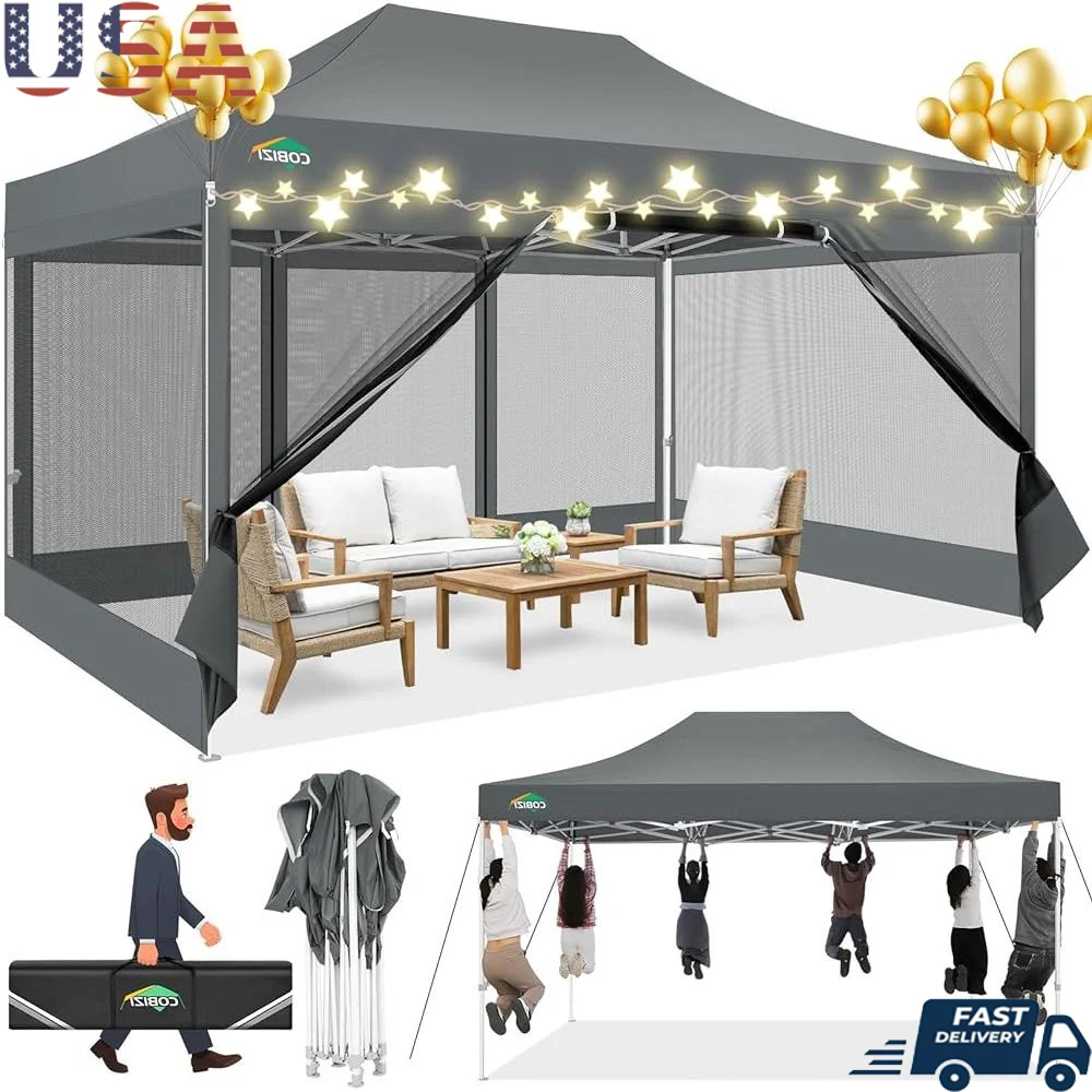 10x15 Pop Up Canopy Tent with Sidewalls Heavy Duty Waterproof EasY Setup Outdoor Gazebo with Mosquito Netting Parties Events