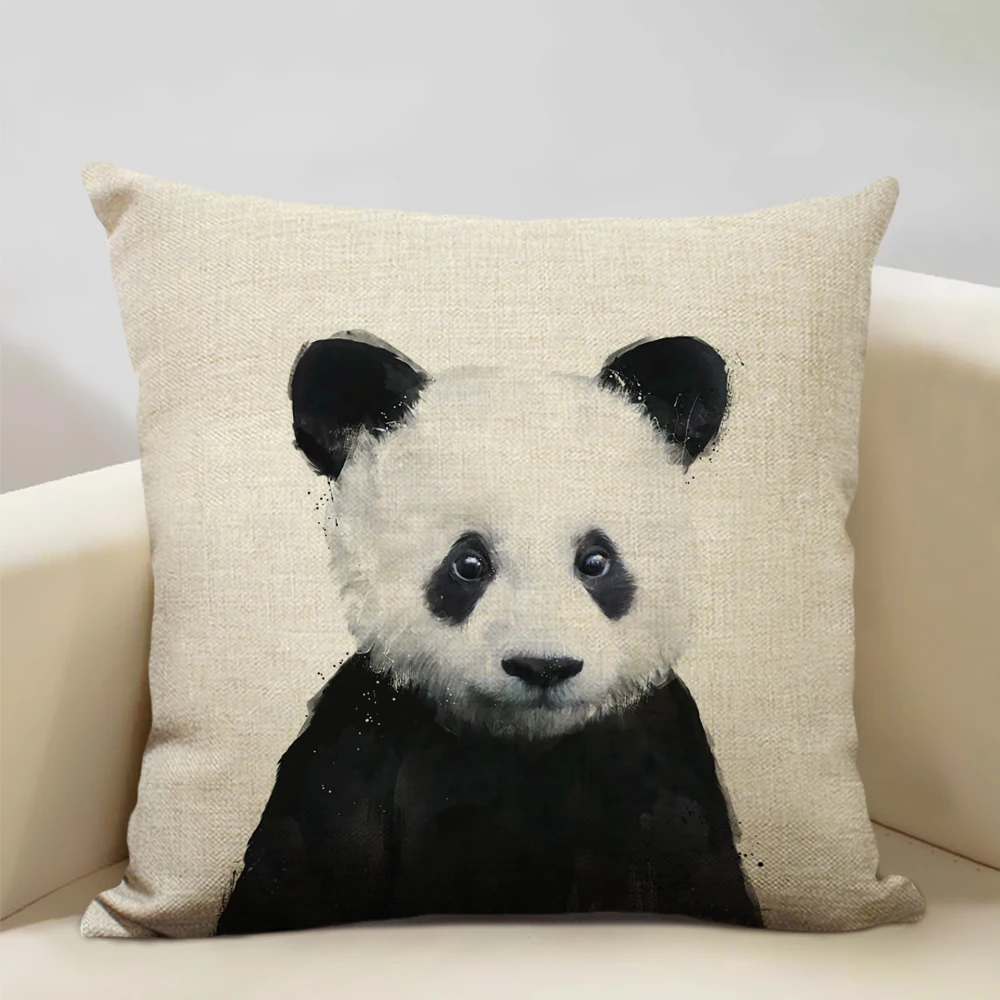 Animal Portrait Bear Lion Tiger Deer Cushion Cover Home Decoration Linen Pillow Cover 45x45cm Sofa Pillow Case Children's Gift