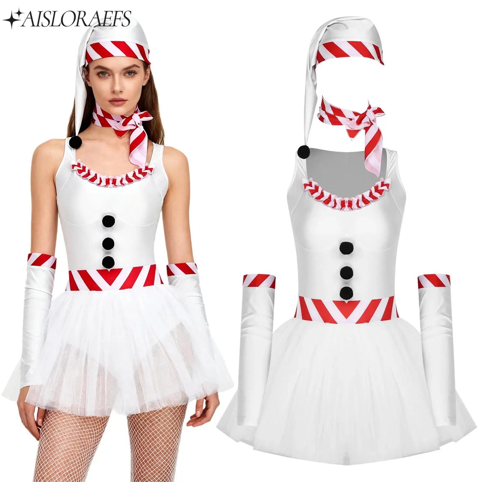 

Womens Snowman Cosplay Costume Festival Dress Sleeveless Ballet Tulle Tutu Dress Dancewear Set for Christmas New Year Xmas Party