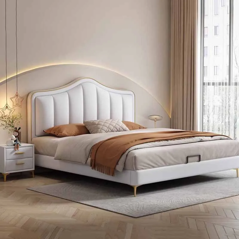 

Queen Bedroom Double Bed Soft Waterproof Wood European Wooden Upholstered Beds Twin Luxury Modern Camas De Dormitorio Furniture