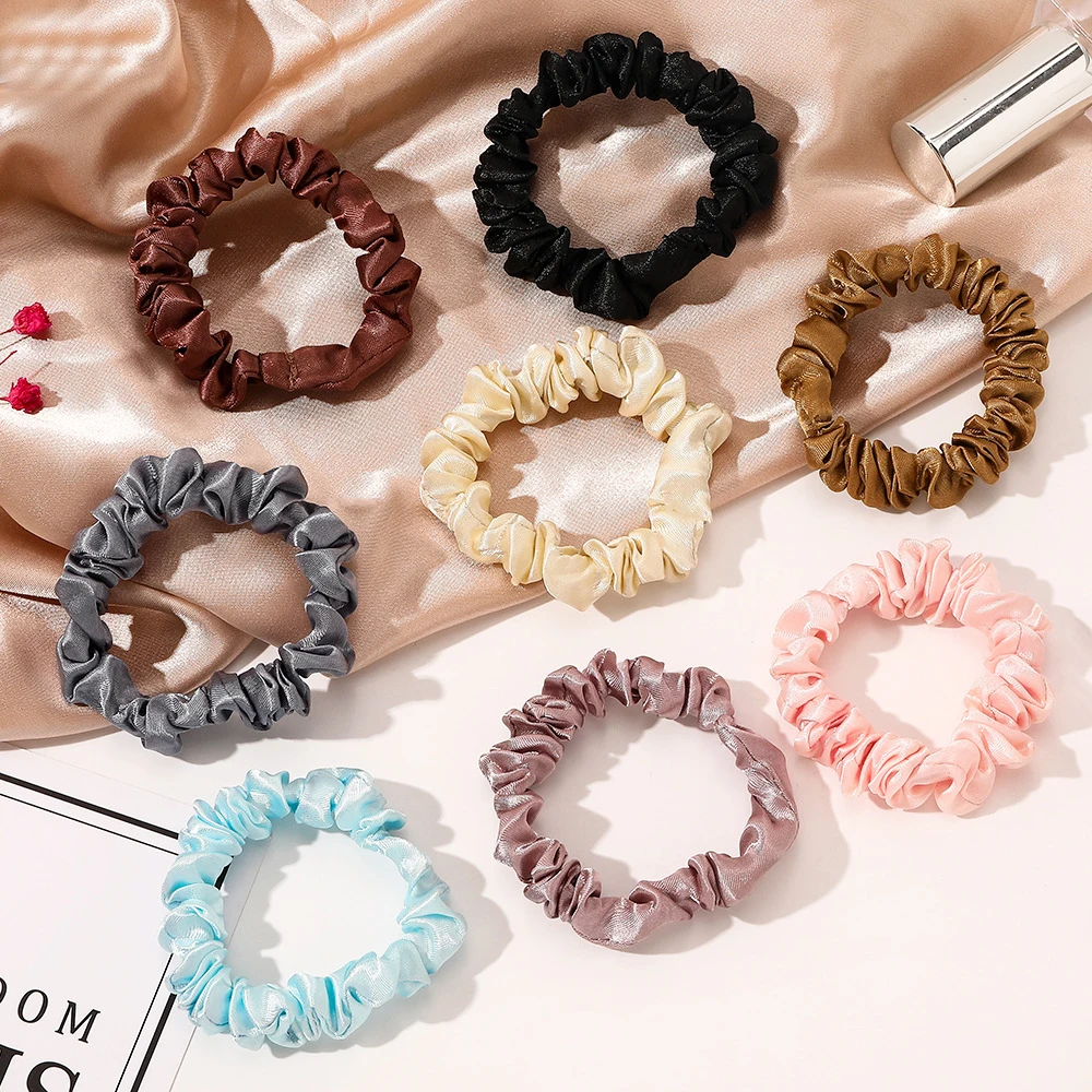 

Wholesale 10Pcs Korean Style Satin Large Intestine Hair Circle Solid Color Head Rope Thin Scrunchies Hair Accessories