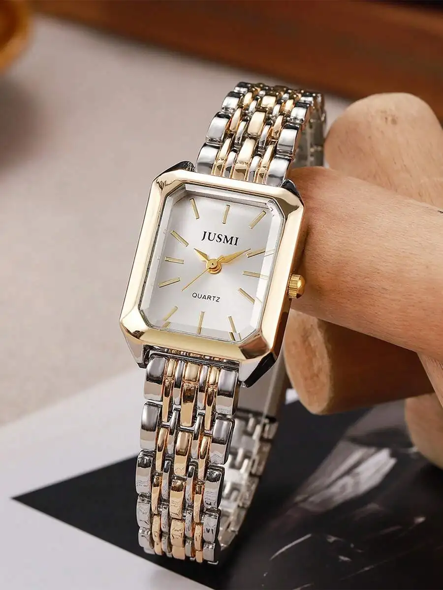 

1pc Women's Fashion Compact Bar Scale Small Dial Square Steel Strap Retro Quartz Watch, Suitable For Daily Wear, Birthday Gift,