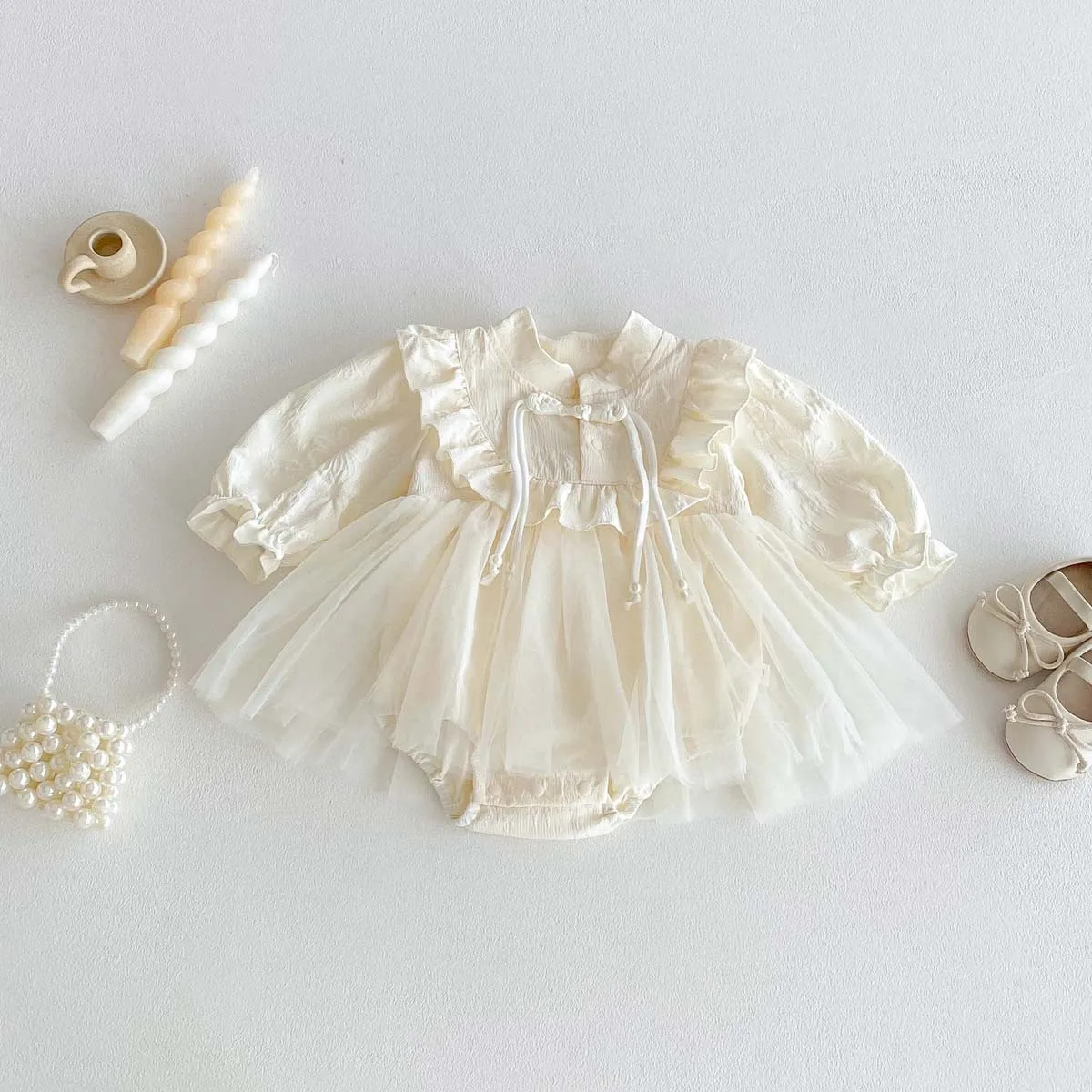 Baby Girl Autumn Outfit Chinese Style Bag Fart Skirt Western Princess Ha Skirt Baby Sweet Long Sleeved Jumpsuit 0-year-old Dress