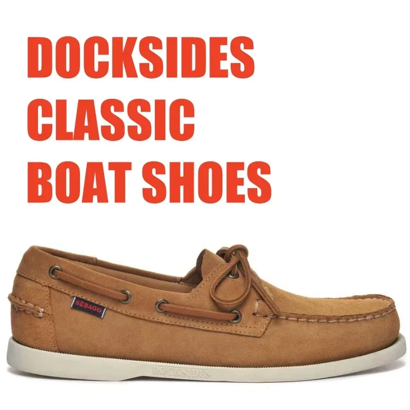 Sebago Docksides-zapatos de cuero de primera calidad para hombre, calzado con cordones y Punta Moc, 2024x19