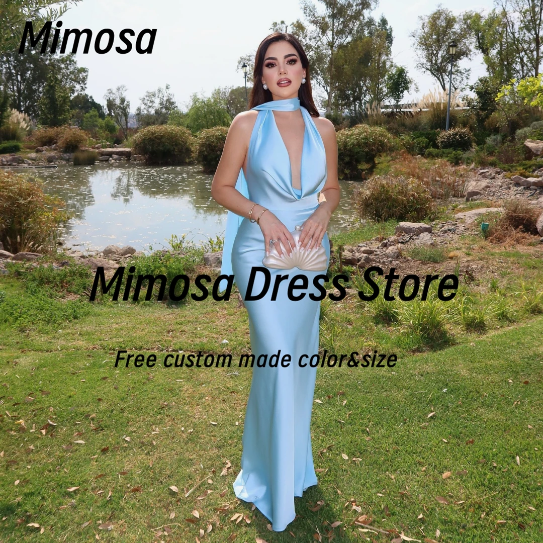 

Mimosa Halter Plunging Neckline Prom Dresses Sexy Open Back Cocktail Party Women Special Evening Gowns Customized