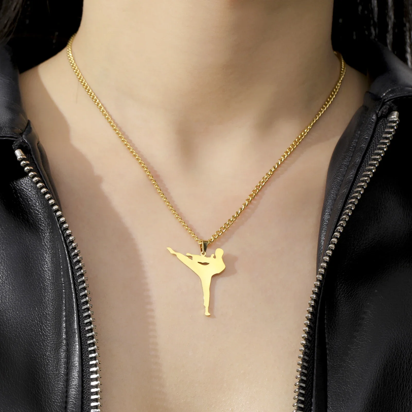 Picture 7: Teamer Taekwondo Figure Pendant Necklace for Men Stainless Steel Cool High Kick Sports Jewelry Friend Gift 2025 Wholesale