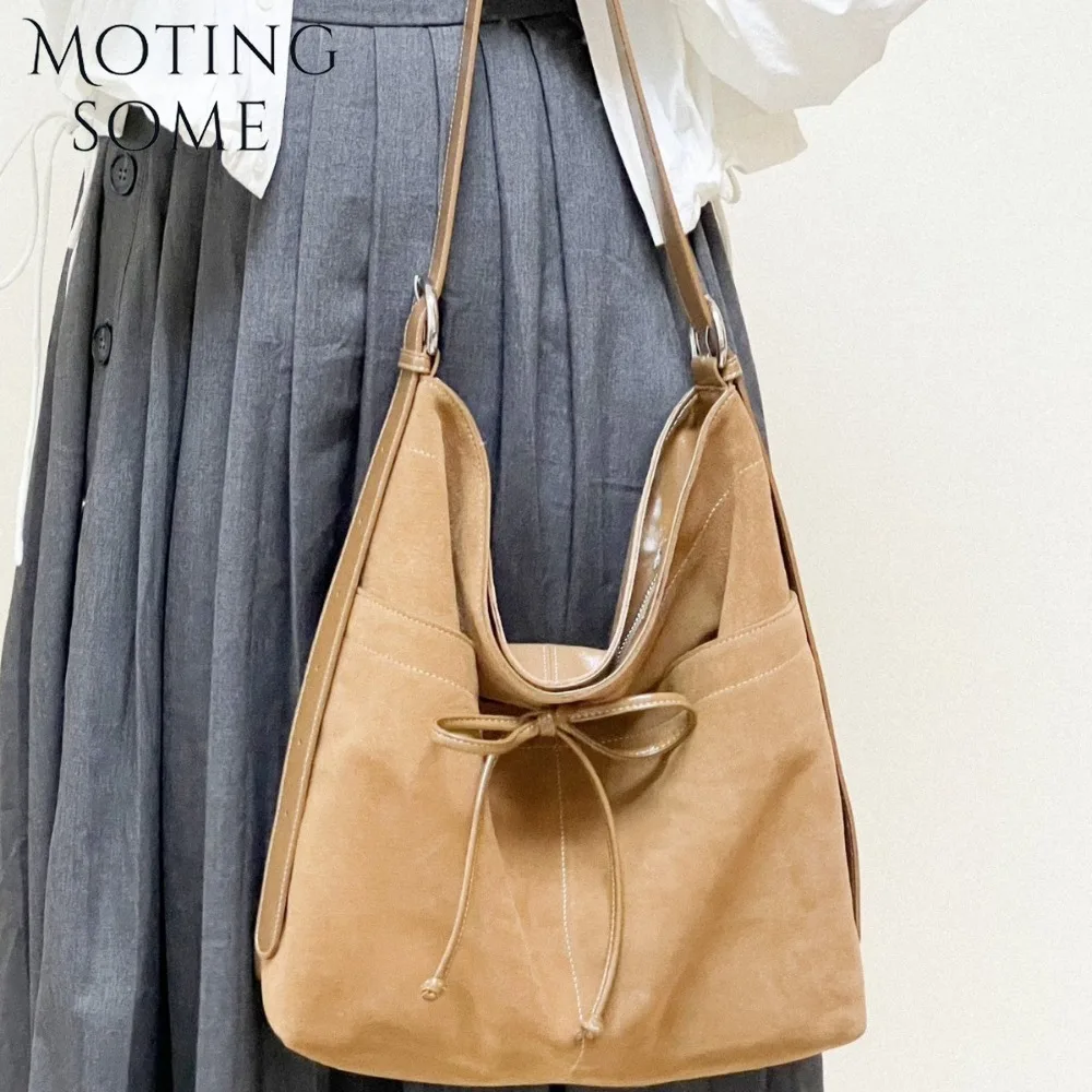 Motingsome Autumn Bags Luxury Suede Bag for Women Handbag and Purses Retro Causal Tote Milled Leather Soft Shoulder Bags 2024