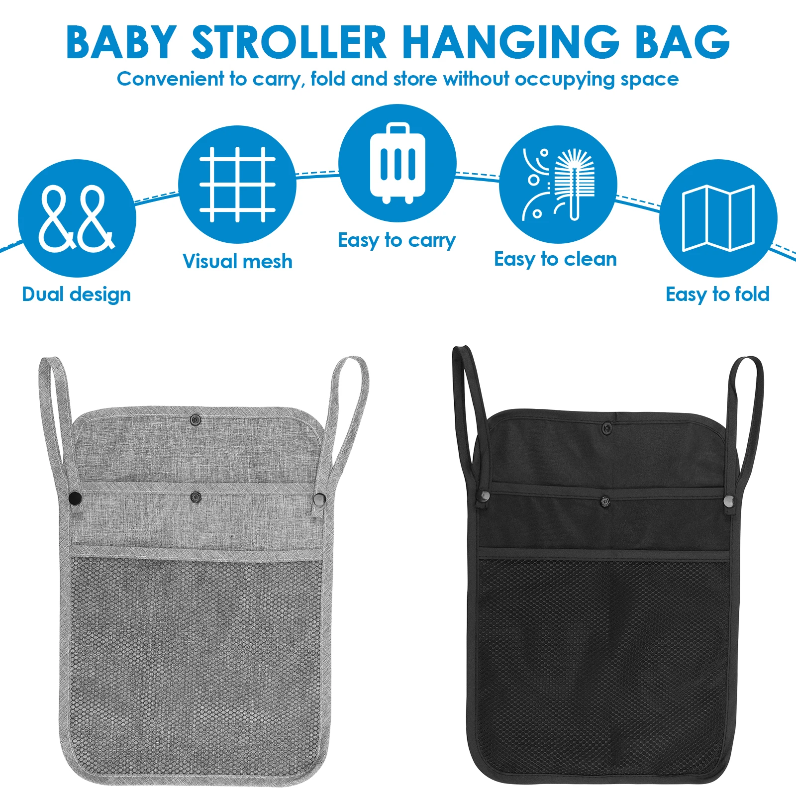 Baby Stroller Hanging Storage Bag Infant Product hanging Organizers   Portable Large Capacity Double Pockets Mesh bags for Mummy - view 3