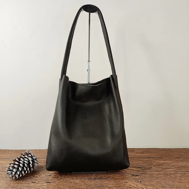 

Women's Genuine Leather Underarm Large Capacity Shoulder Top Layer Cowhide Commuter High-end Bucket Bag Luxury Designer Handbag