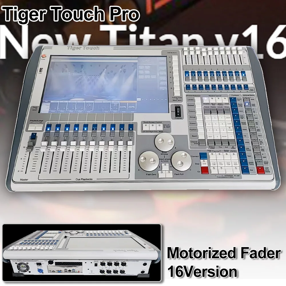 Tiger Touch Pro Moterized Fader Newest Titan software Version 16 Stage Lighting Console DMX Controller Artnet Dj Professional