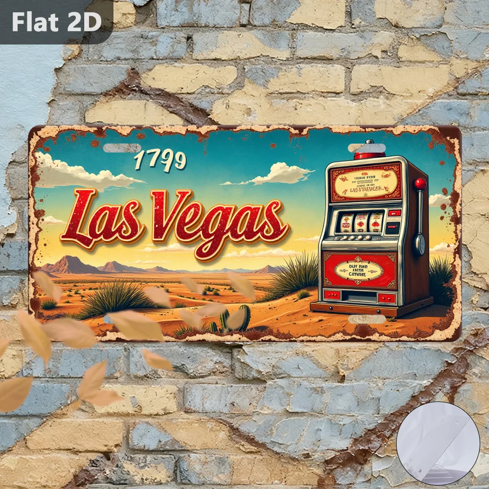 Retro Desert Tiger Slot Machine Metal Sign, 12x5.9in Flat 2D Outdoor Wall Decor for Cafe Garage Garden