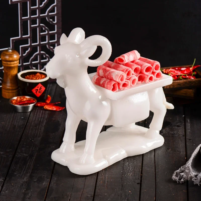 

for Hot Pot Restaurants Tableware Featured Standing Sheep Shape Fat Lamb Roll Swing Plate