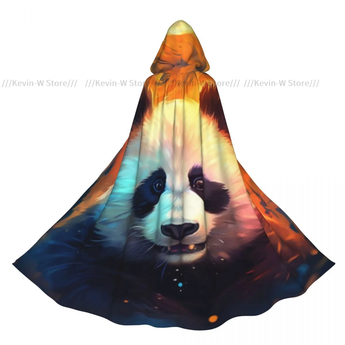 Panda Bear On Fire Background Hooded Cloak Polyester Unisex Witch Cape Costume Accessory