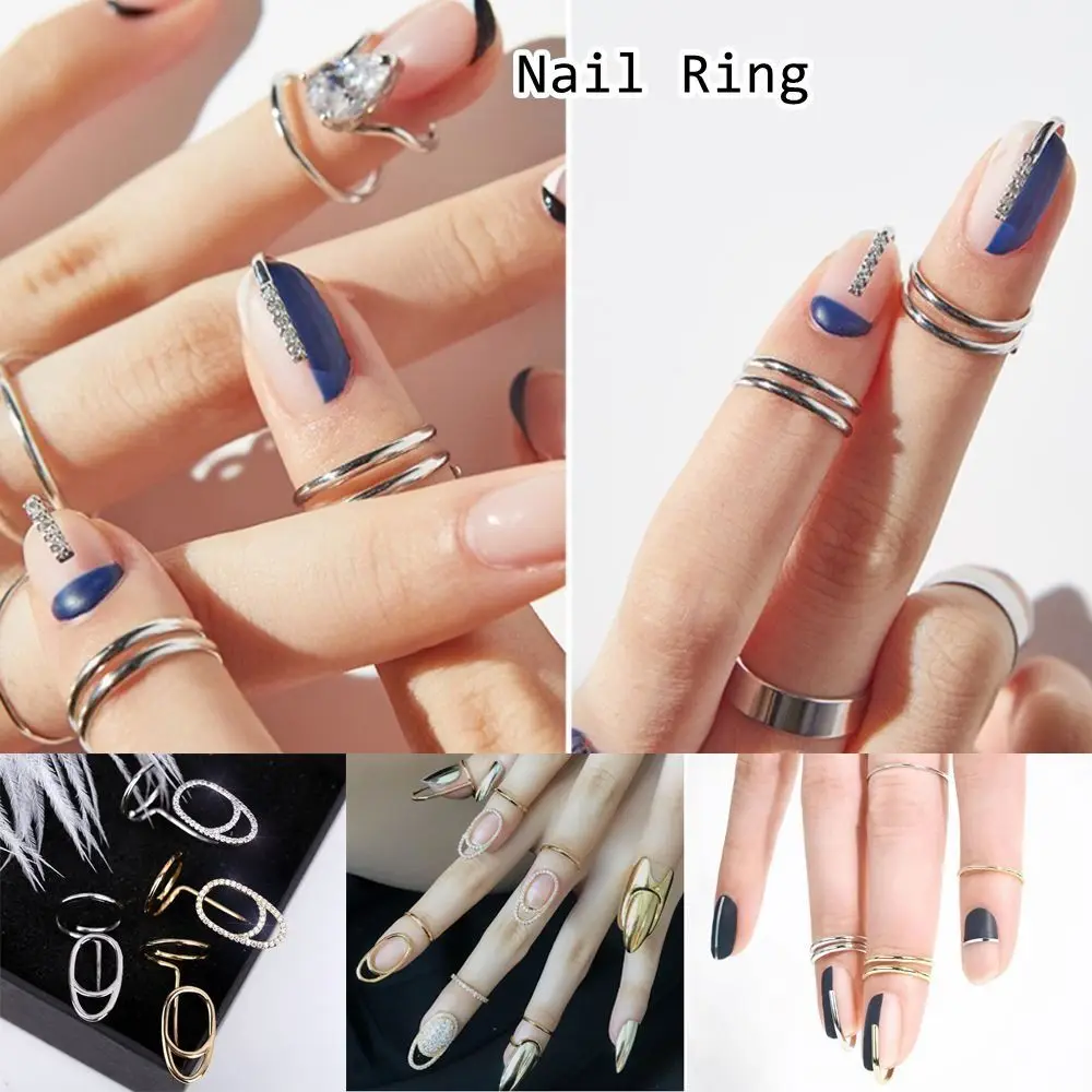 High Quality False Nail Nail Rings French Fake Nails Reusable Fingertip Nail Rings Gold Color Travel Phalanx Ring Girls