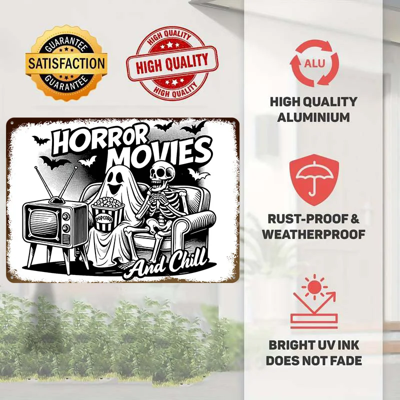 Horror Movies and Chill Illustration Lightly 3D Poster Customized Vintage Metal Signs Wall Art Retro Tin Plaque for Room Decor