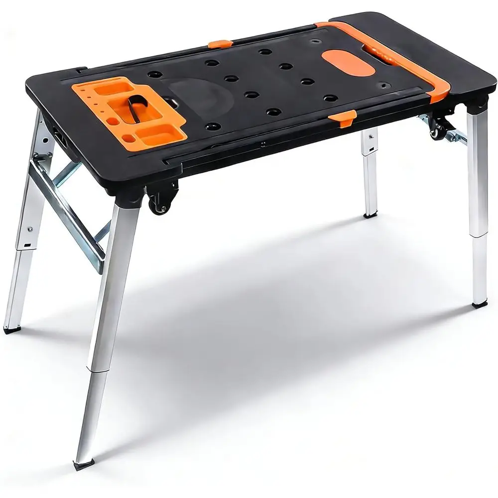 All-in-One Portable Workbench with Sawhorse, Scaffold, Platform, Mobile Table, Dolly, and Hand Truck Features