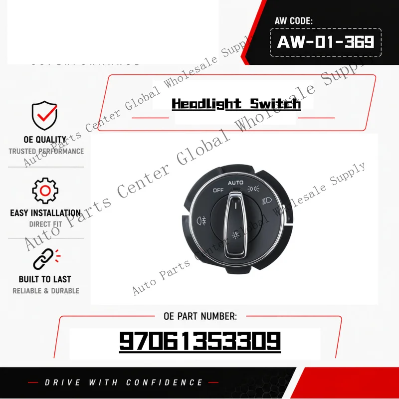 Переключатель фар L+ 97061353309 для Porsche 718 Boxster 2023, пластик, черный
