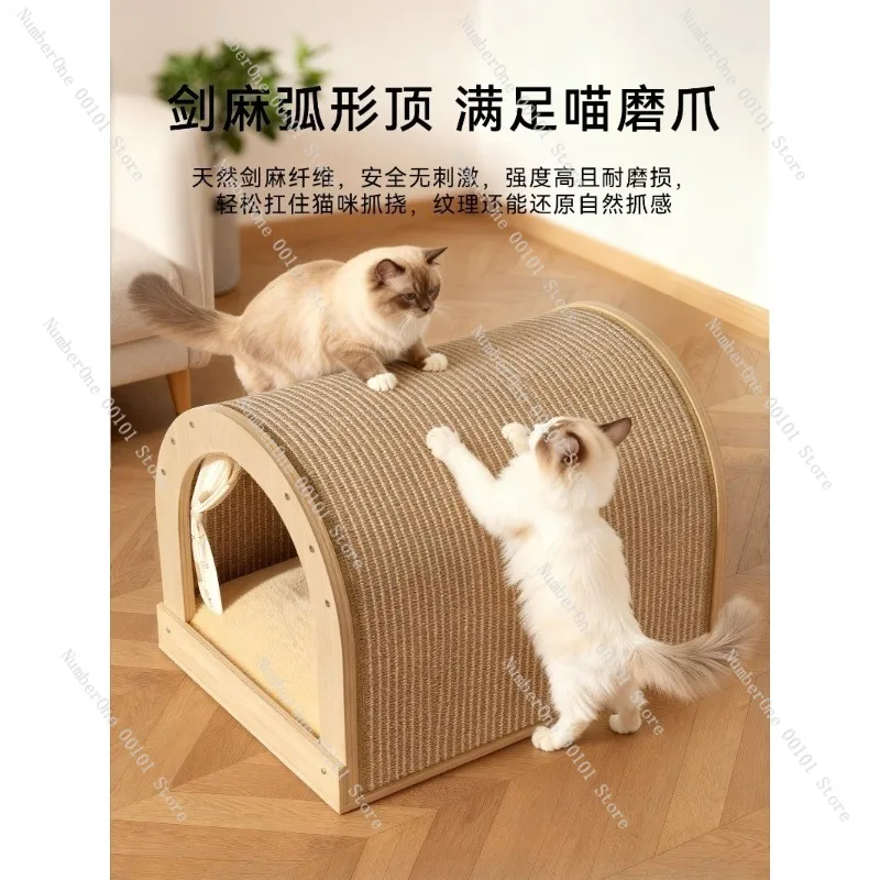 Large Solid Wood Saber-Style Cat Scratch Bed,Wear-Resistant Cat Scratching Board,All-Season Multi-Functional Cat Lounge&Paw