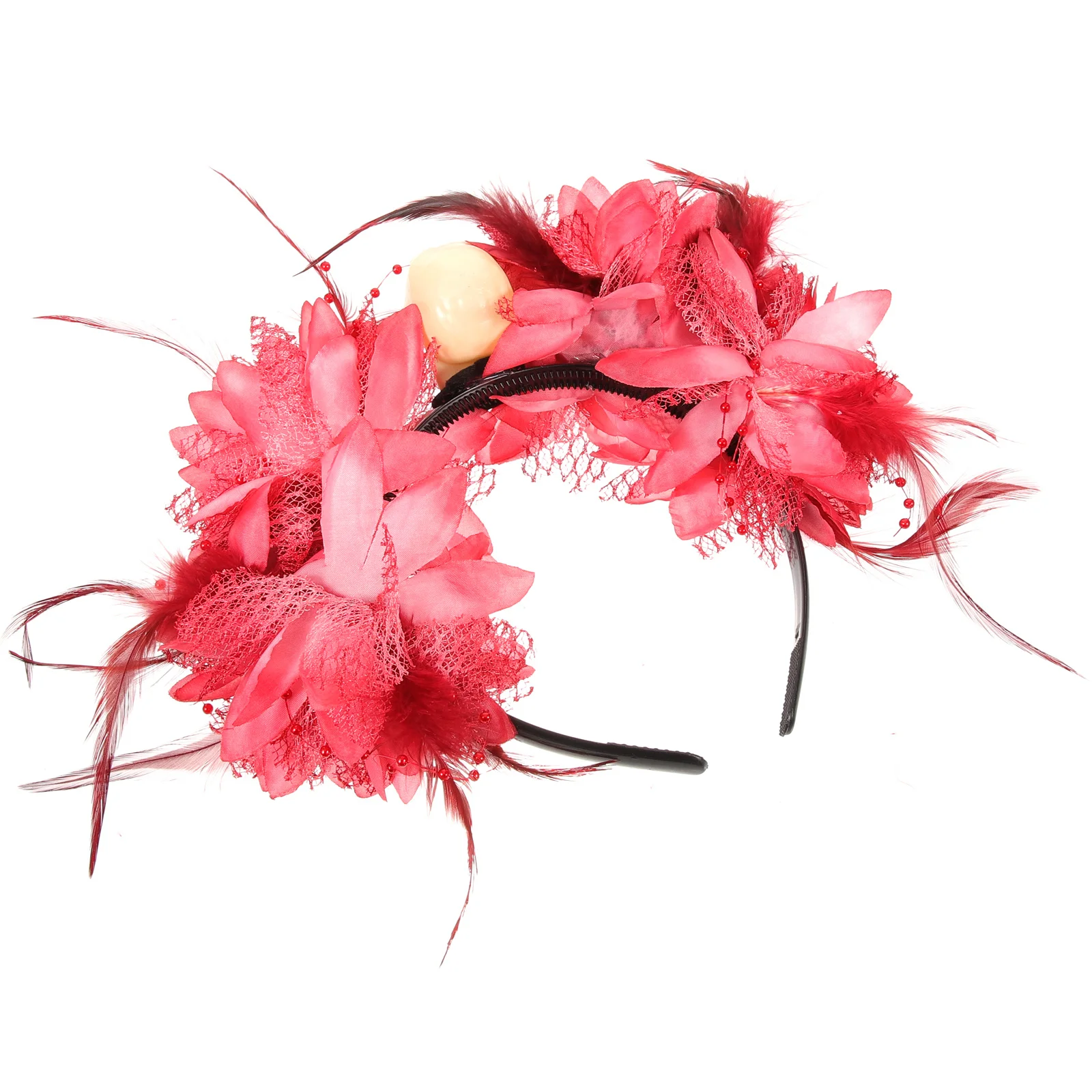

Halloween Plume Skull Flower Headband Gothic Costume Headpiece Women Gothic Hair Accessories Skull Headband Goth Accessories