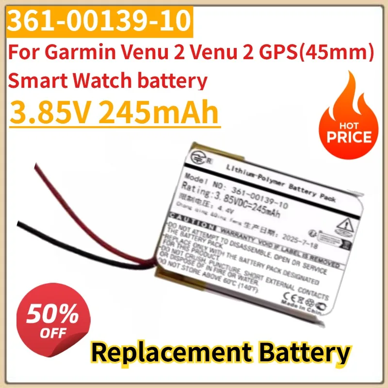 New High Quality 361-00139-10 Replacement Smart Watch Battery3.85V 245mAh for Garmin Venu 2 Venu 2 GPS(45mm) Smart Watch Bateria
