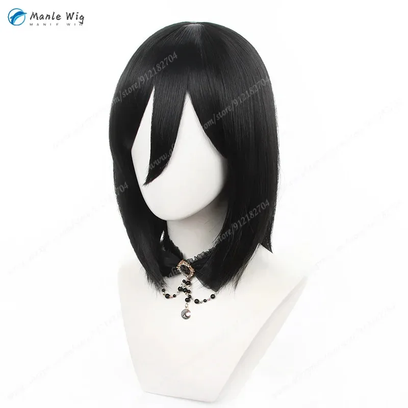 짧은 검은 가발 Mikasa Ackerman 애니메이션 코스프레 내열성 합성 머리 + 무료 가발 모자