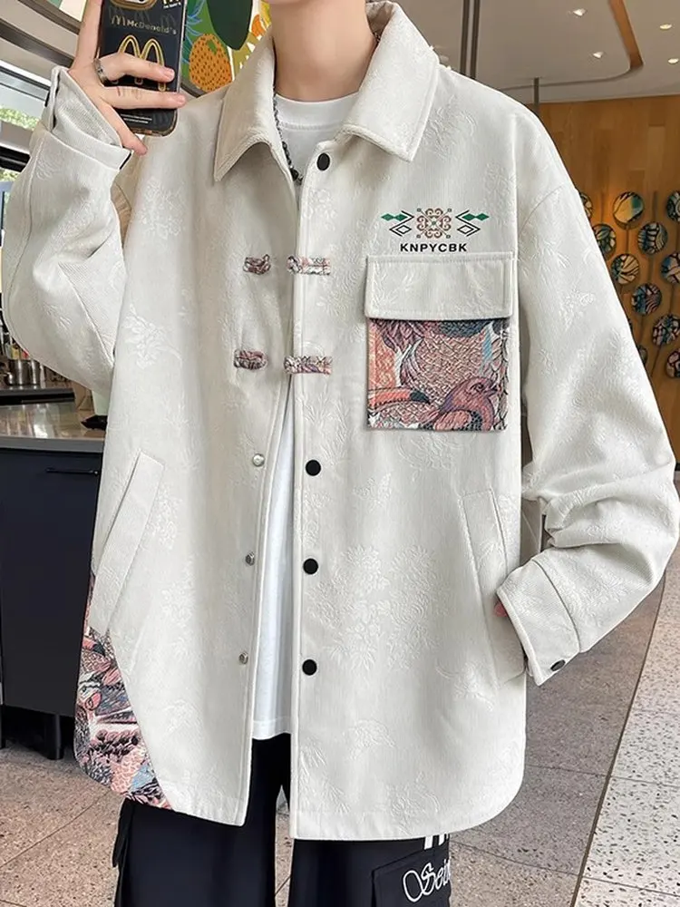 

Новая китайская мужская куртка больших размеров, повседневная свободная посадка, сезонная модная брендовая верхняя одежда на весну и осень с пуговицами