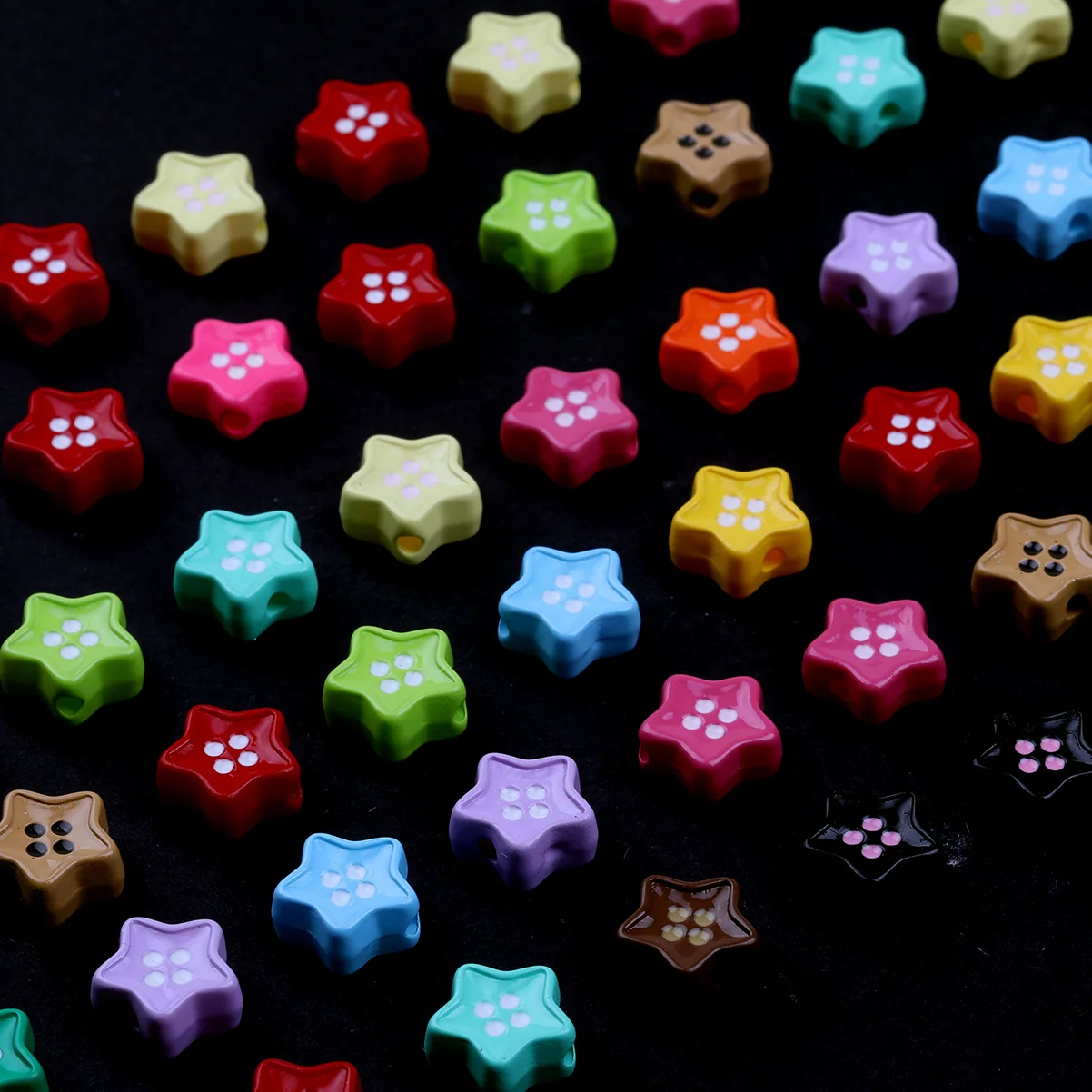 25pcs 12mm Acrylic Vintage Beads, Vibrant Cartoon Acrylic Five-pointed Star Beads, Iridescent Creative Pentagram Button Beads