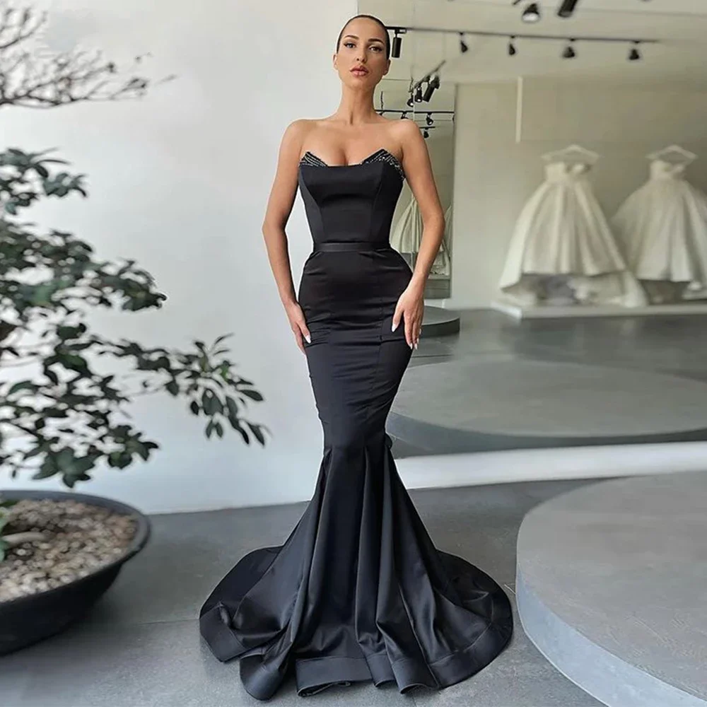 

Vinca Sunny Newest Black Long Prom Dresses Sleeveless Long Train Evening Dress Satin Formal Party Gowns Vestidos De Festa 2023