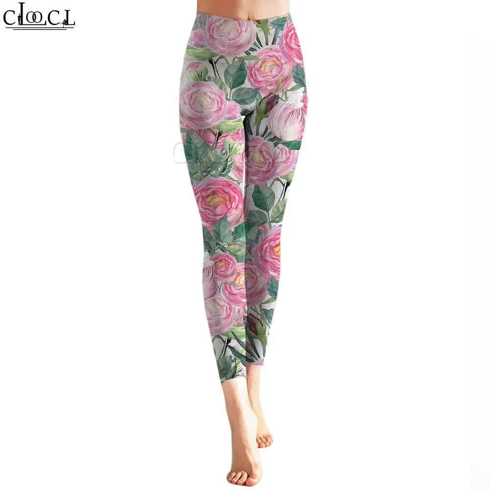 CLOOCL Fashion Women Legging Pink Rose Art Painting Pattern 3D Printed Trousers High Waist Stretch Sports Legging Birthday Gift
