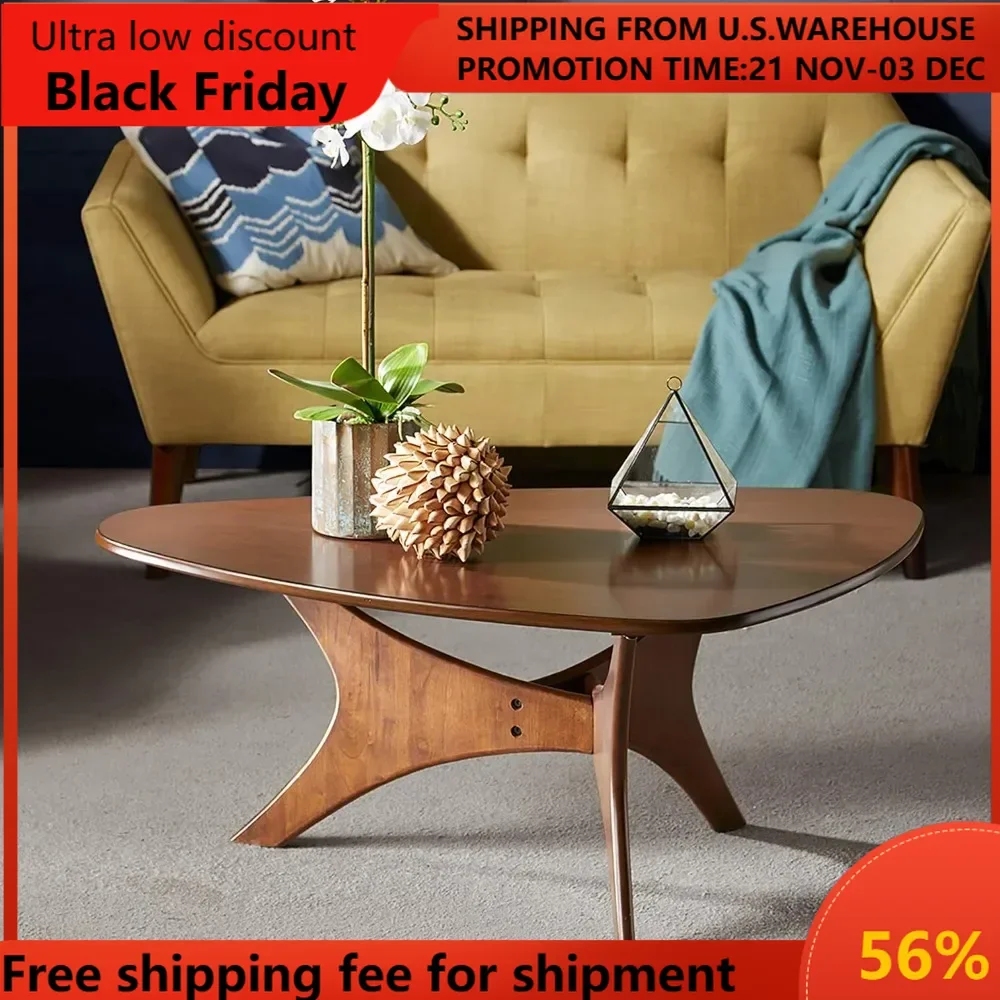 Blaze Triangle Wood Coffee Table Plywood with Wood Veneer Legs, Mid-Century Modern, Easy Assembly, Accent Furniture For